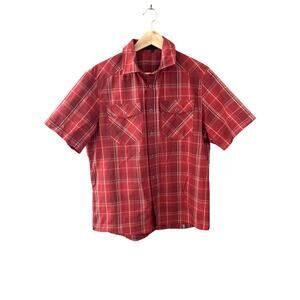 Novara Reflective Cycling Snap Front Western Short Sleeve Plaid Shirt Red Medium